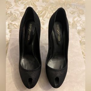 Sergio Rossi Women's Shoes Peep Toe High Heel Black Pump Leather